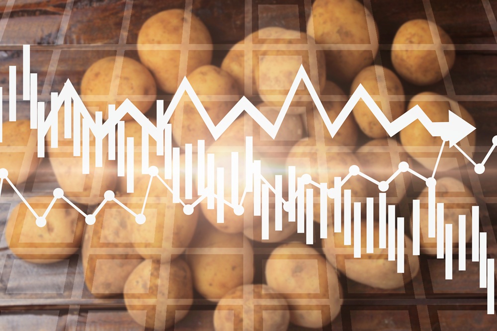 Kartoffeln mit einer Grafik von Börsenkursen